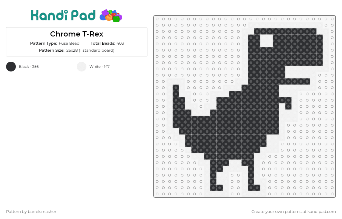 Chrome T-Rex - Fuse Bead Pattern by barrelsmasher on Kandi Pad - dinosaurs,google chrome,internet,trex