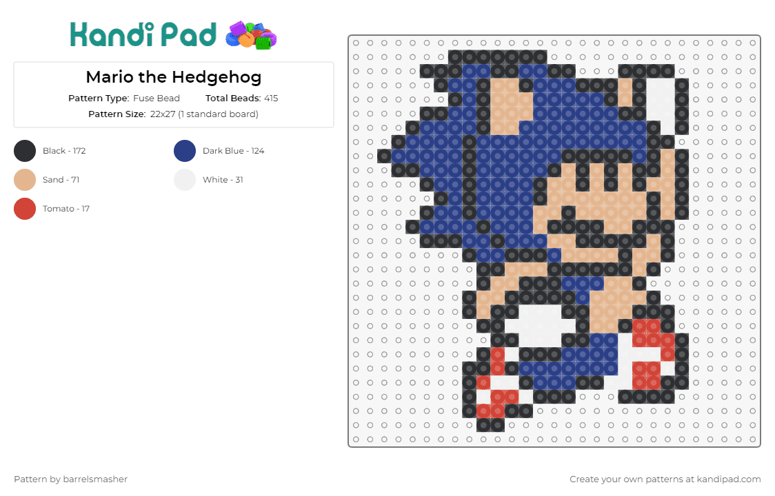 Mario the Hedgehog - Fuse Bead Pattern by barrelsmasher on Kandi Pad - mario,sonic,nintendo,sega,video games