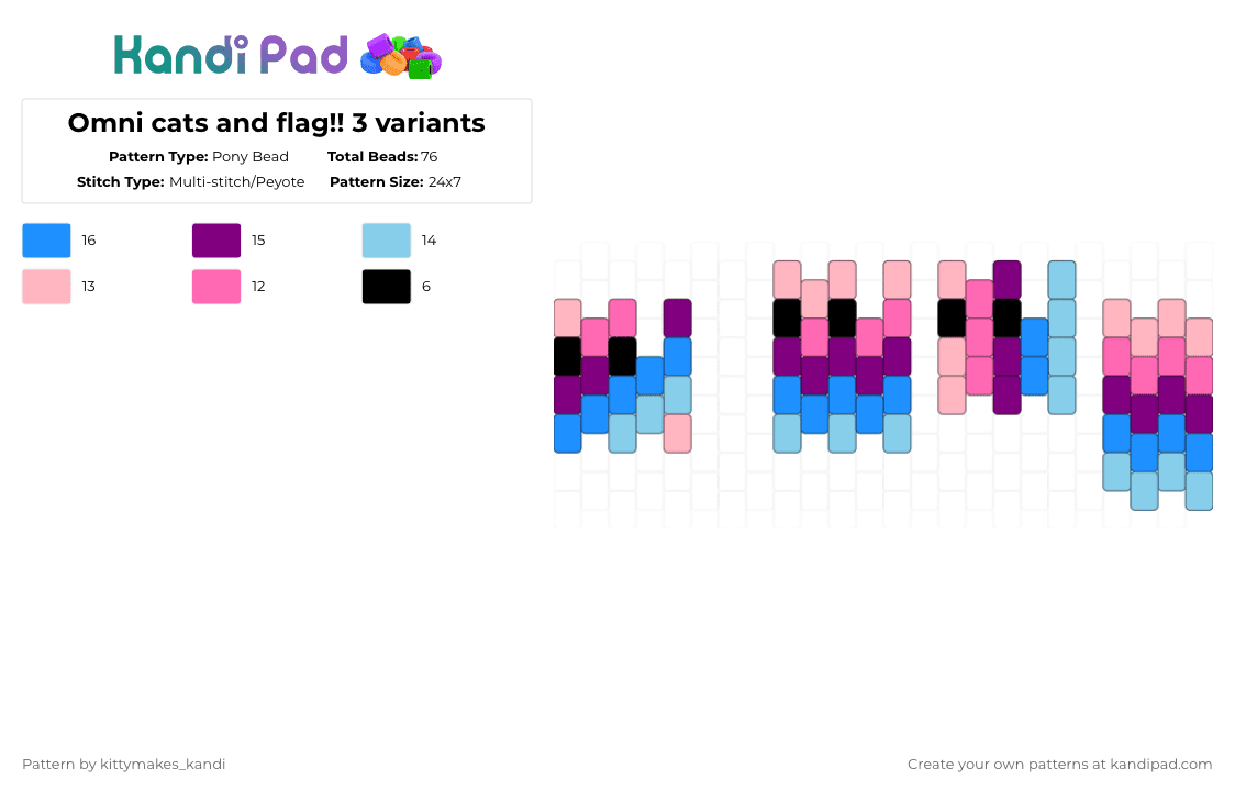 Omni cats and flag!! 3 variants - Pony Bead Pattern by kittymakes_kandi on Kandi Pad - pink,light blue,kittymakeskandi,omni,omnisexual