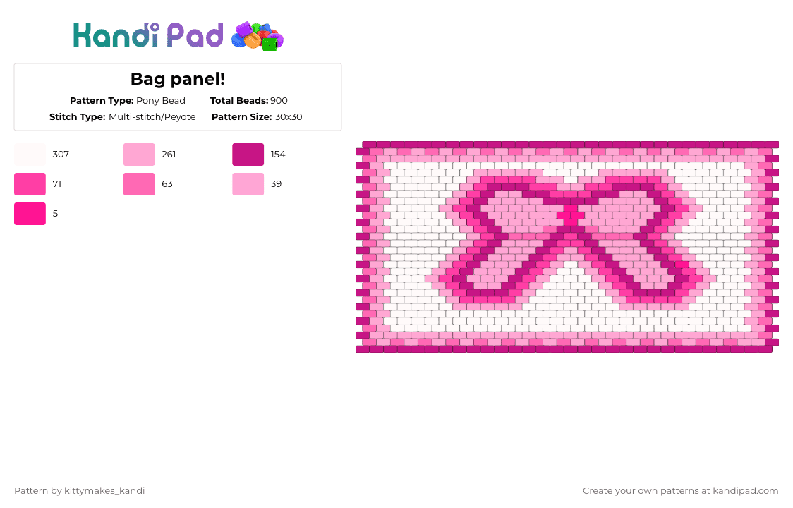 Bag panel! - Pony Bead Pattern by kittymakes_kandi on Kandi Pad - pink,white