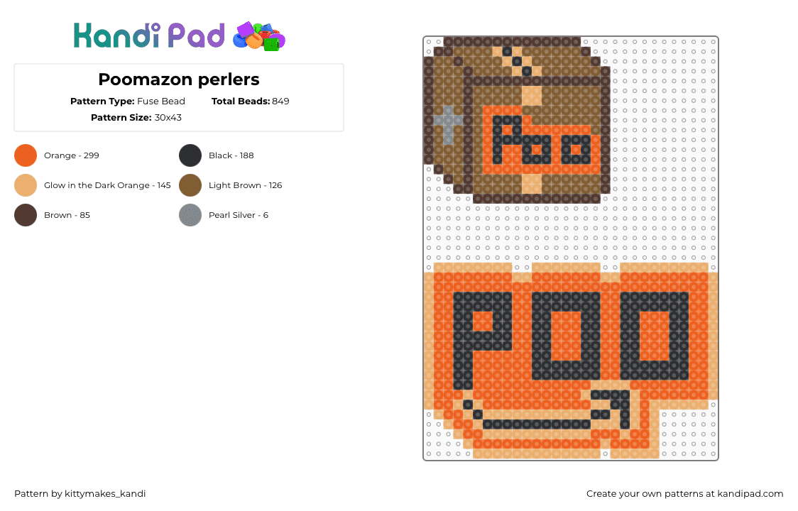Poomazon perlers - Fuse Bead Pattern by kittymakes_kandi on Kandi Pad - orange,poo,mazon,poomazon,kittymakeskandi,poop8i