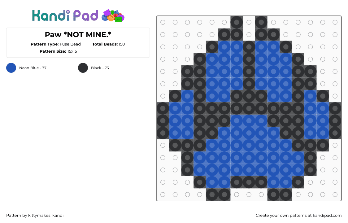 Paw *NOT MINE.* - Fuse Bead Pattern by kittymakes_kandi on Kandi Pad - black,blue,not mine,paw,pawpwint,pawprint,scene,kandi,kandipad,trending
