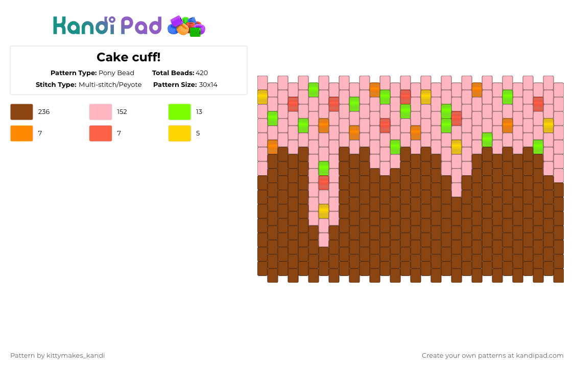 Cake cuff! - Pony Bead Pattern by kittymakes_kandi on Kandi Pad - red,pink,kittymakeskandi,cake