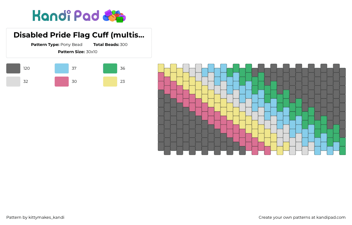 Disabled Pride Flag Cuff (multistitch) - Pony Bead Pattern by kittymakes_kandi on Kandi Pad - gray