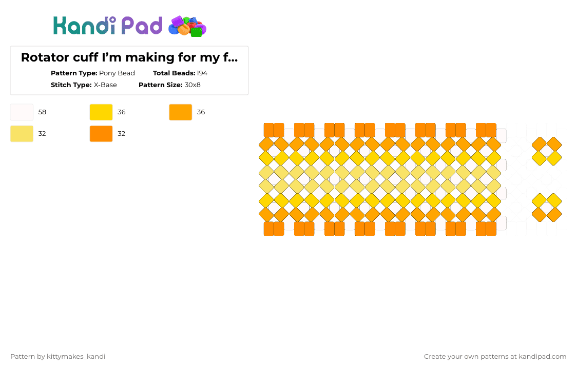 Rotator cuff I’m making for my friend w/ bumpers - Pony Bead Pattern by kittymakes_kandi on Kandi Pad - yellow,orange