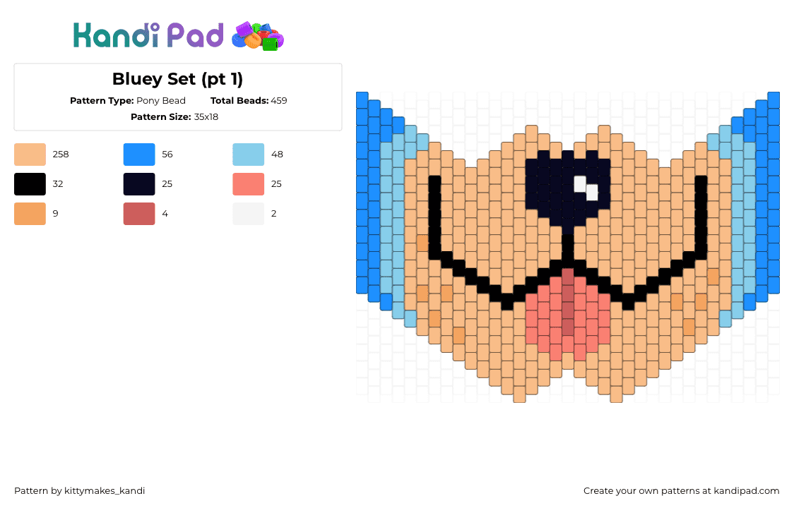 Bluey Set (pt 1) - Pony Bead Pattern by kittymakes_kandi on Kandi Pad - light blue,beige,bluey,kittymakeskandi,mask
