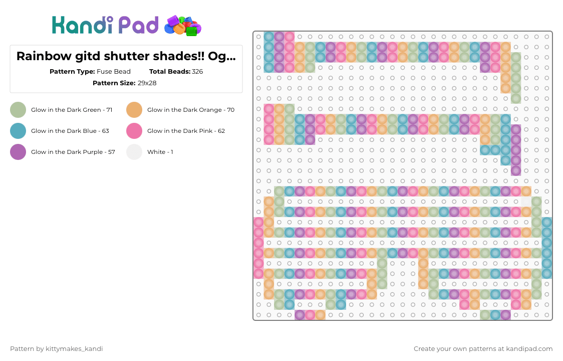 Rainbow gitd shutter shades!! Og by st4rry our leader - Fuse Bead Pattern by kittymakes_kandi on Kandi Pad - kittymakeskandi,i love u,pink