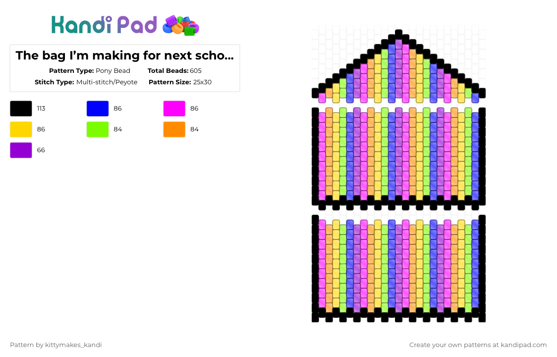 The bag I’m making for next school year!! - Pony Bead Pattern by kittymakes_kandi on Kandi Pad - purple,kittymakeskndi,kittymakeskandi