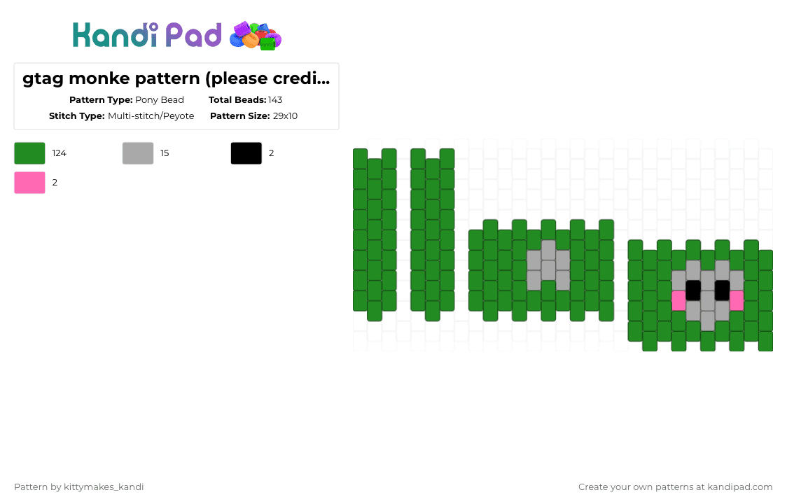 gtag monke pattern (please credit me as @kittymakeskandi) - Pony Bead Pattern by kittymakes_kandi on Kandi Pad - beach, canyon, city, forest, gorrila tag, green, gtag, kittymakeskandi, stump
