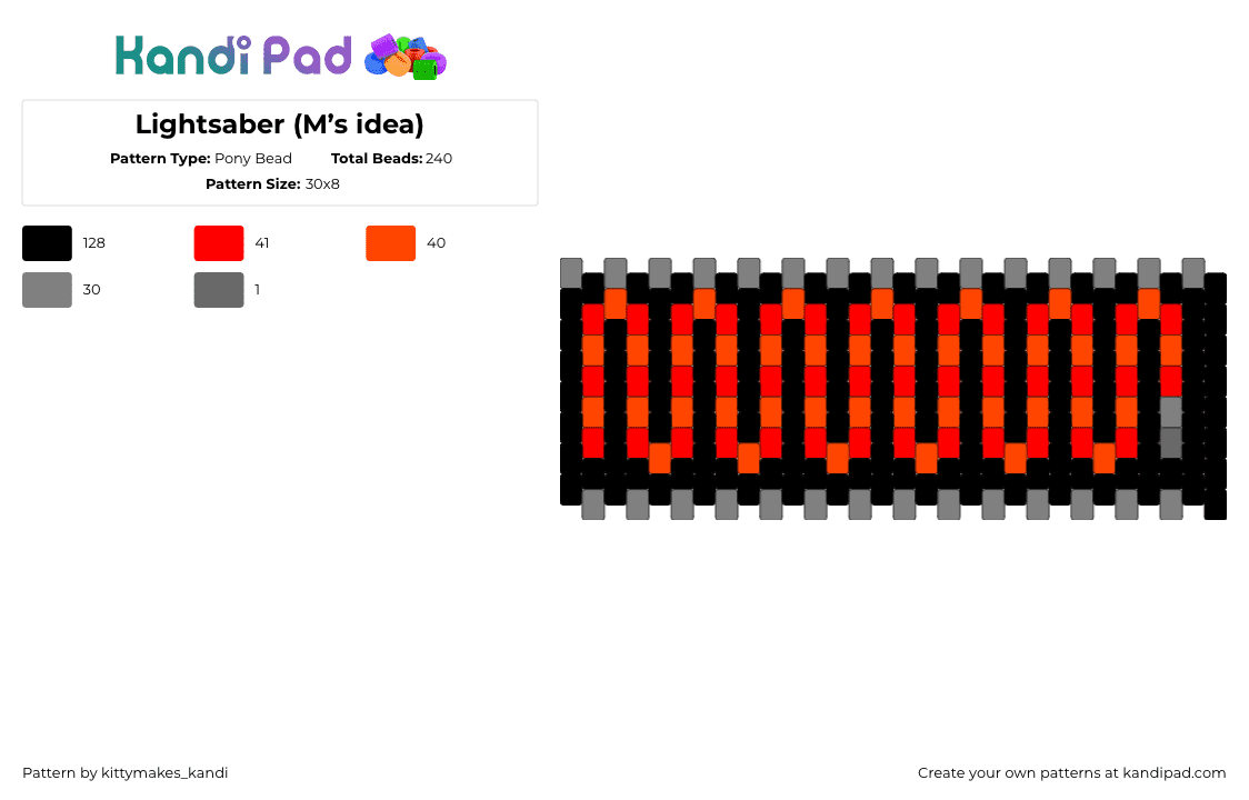Lightsaber (M’s idea) - Pony Bead Pattern by kittymakes_kandi on Kandi Pad - red,gray,ms idea,lighsaber,starwars,kittymakeskandi,space,orange,res,kwew