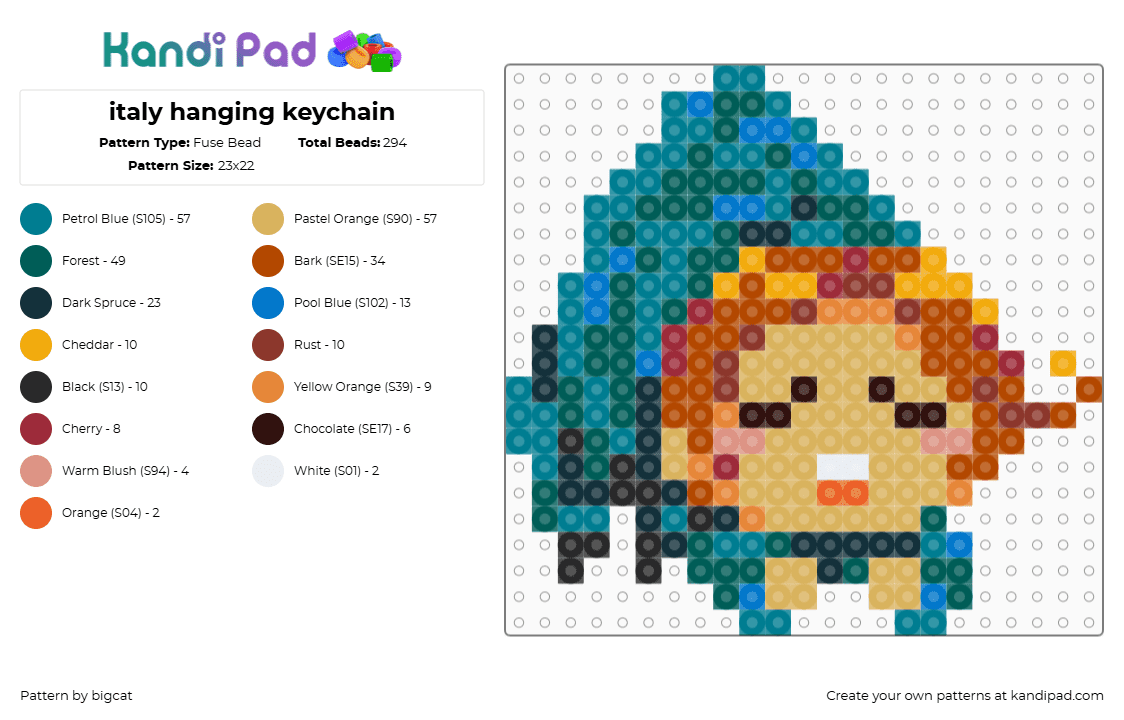 italy hanging keychain - Fuse Bead Pattern by bigcat on Kandi Pad - gray, orange, red, teal