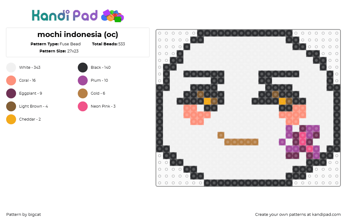 mochi indonesia (oc) - Fuse Bead Pattern by bigcat on Kandi Pad - white,orange,pink