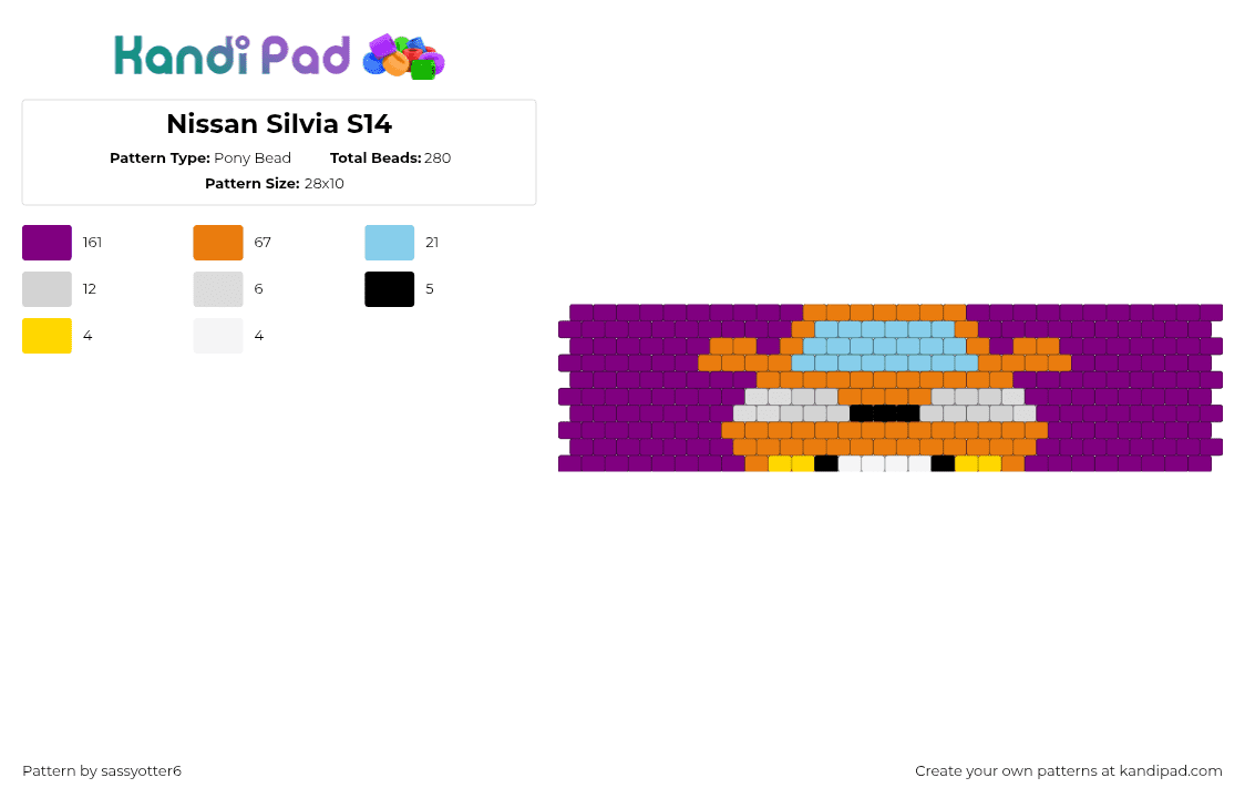 Nissan Silvia S14 - Pony Bead Pattern by sassyotter6 on Kandi Pad - 