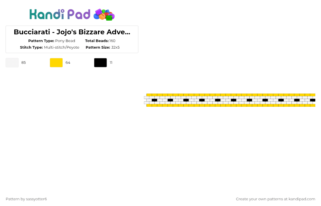 Bucciarati - Jojo\'s Bizzare Adventure - Pony Bead Pattern by sassyotter6 on Kandi Pad - yellow,white