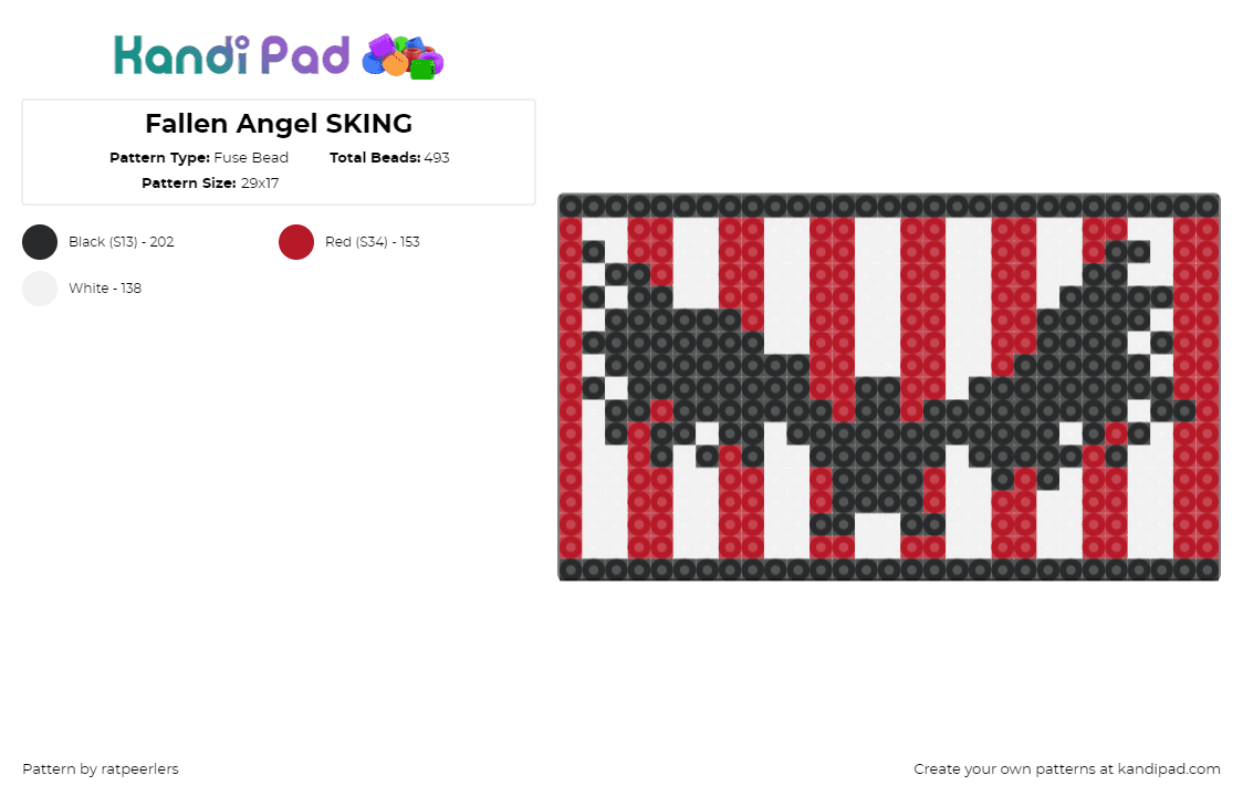 Fallen Angel SKING - Fuse Bead Pattern by ratpeerlers on Kandi Pad - sullivan king,angel,dj,music,edm,stripes,red,white,black