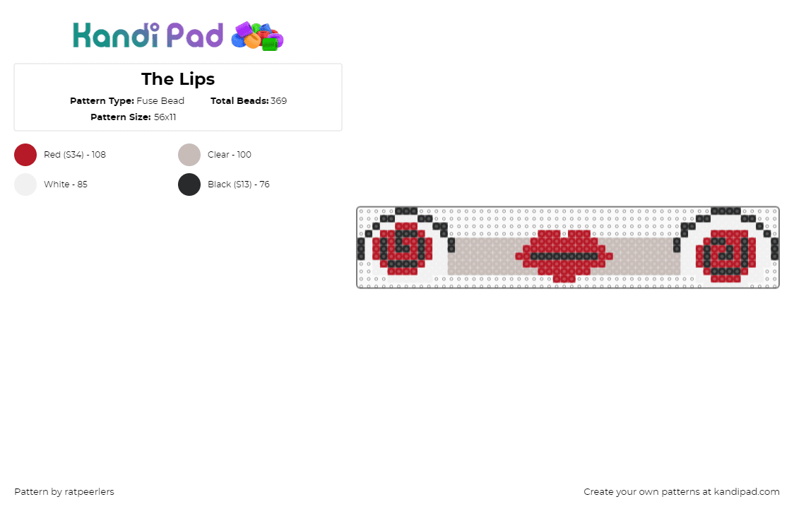 The Lips - Fuse Bead Pattern by ratpeerlers on Kandi Pad - lips,eyes,hypnotic,face,rezz,red