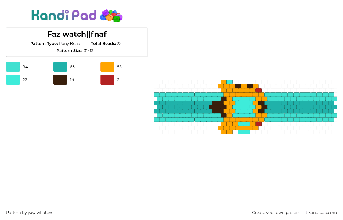 Faz watch||fnaf - Pony Bead Pattern by yayawhatever on Kandi Pad - light blue,orange,teal