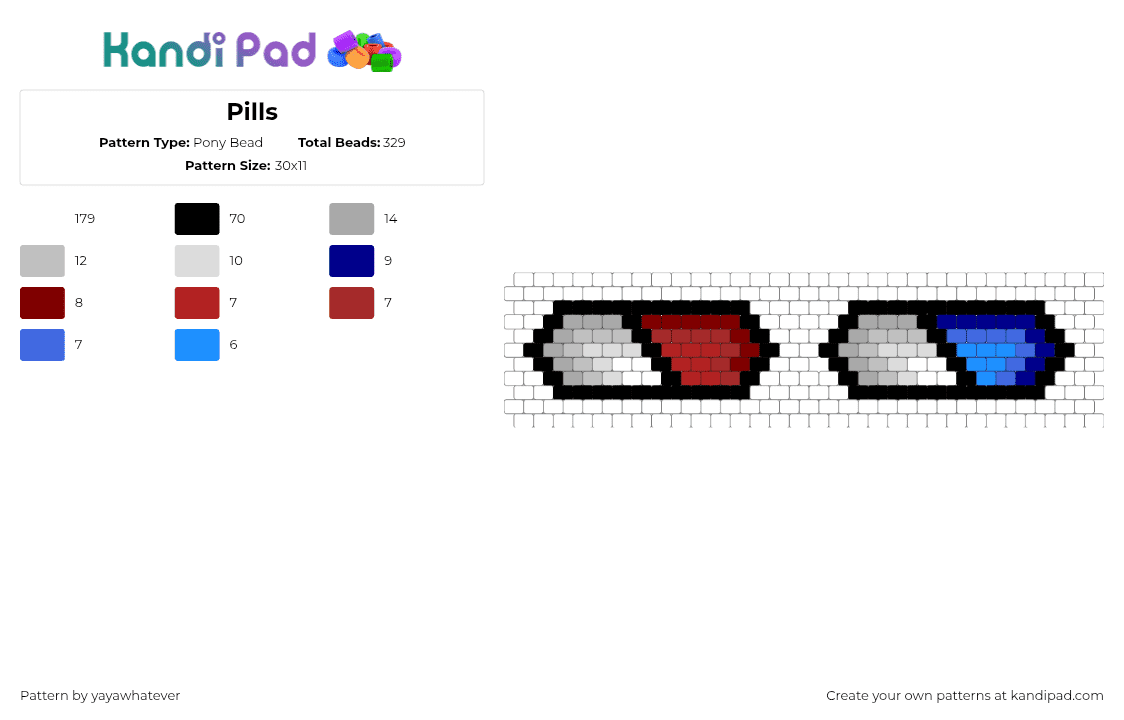 Pills - Pony Bead Pattern by yayawhatever on Kandi Pad - white,beige,red