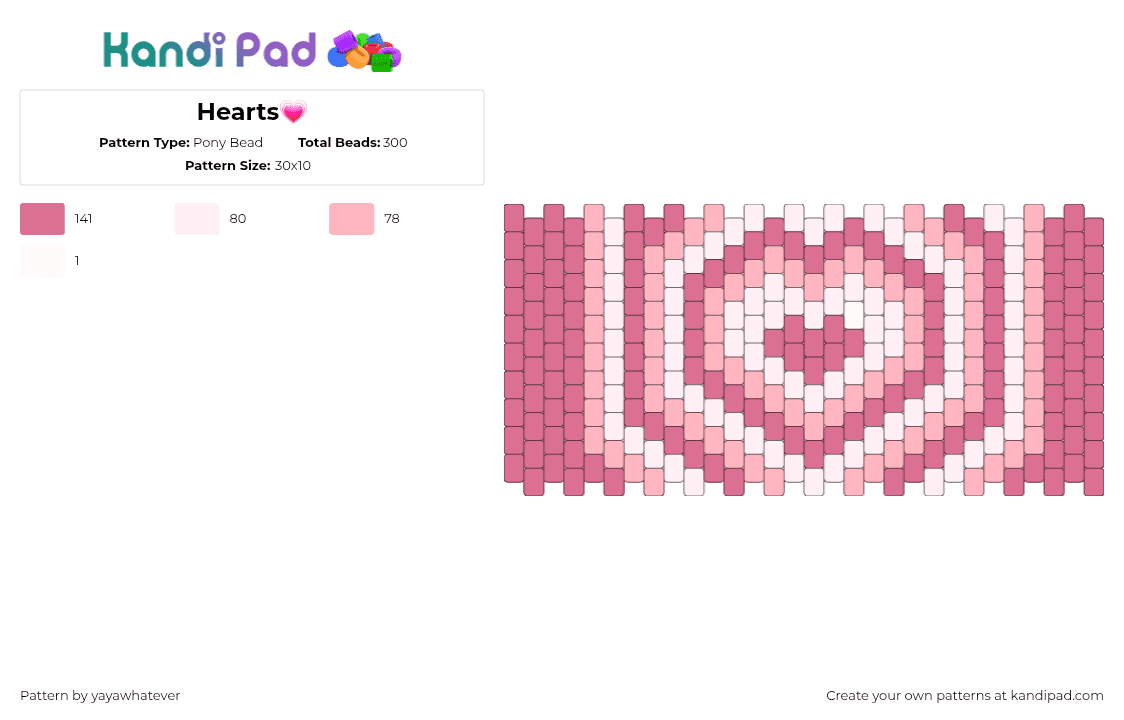 Hearts💗 - Pony Bead Pattern by yayawhatever on Kandi Pad - pink,white