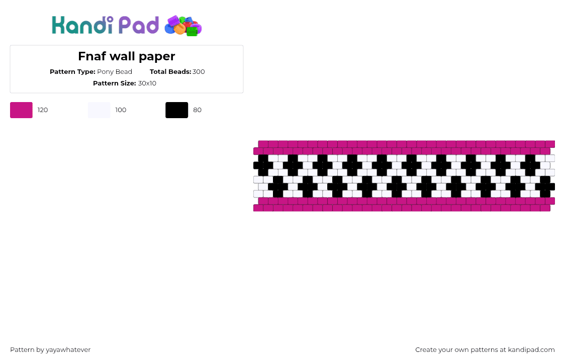 Fnaf wall paper - Pony Bead Pattern by yayawhatever on Kandi Pad - zigzag,fnaf,five nights at freddys,wall,cuff,white,black,pink