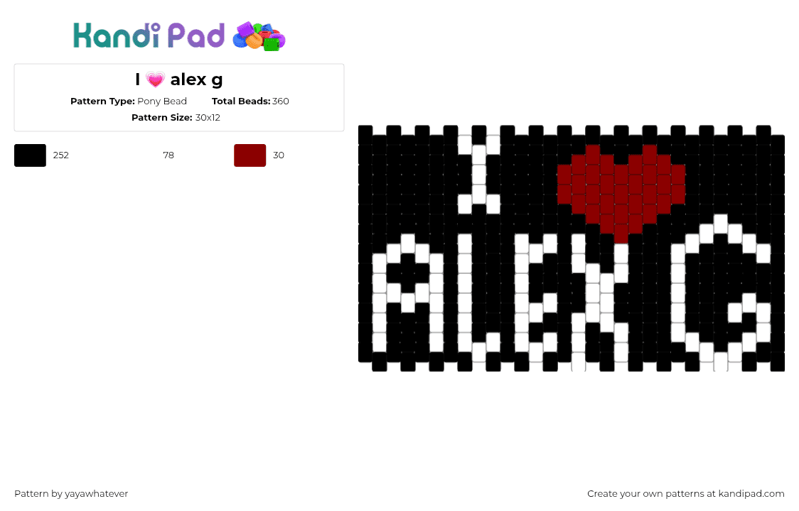 I 💗 alex g - Pony Bead Pattern by yayawhatever on Kandi Pad - 