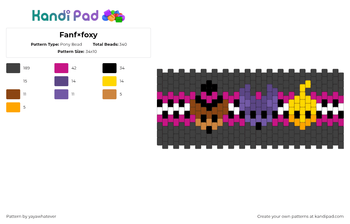 Fanf×foxy - Pony Bead Pattern by yayawhatever on Kandi Pad - black,pink,purple