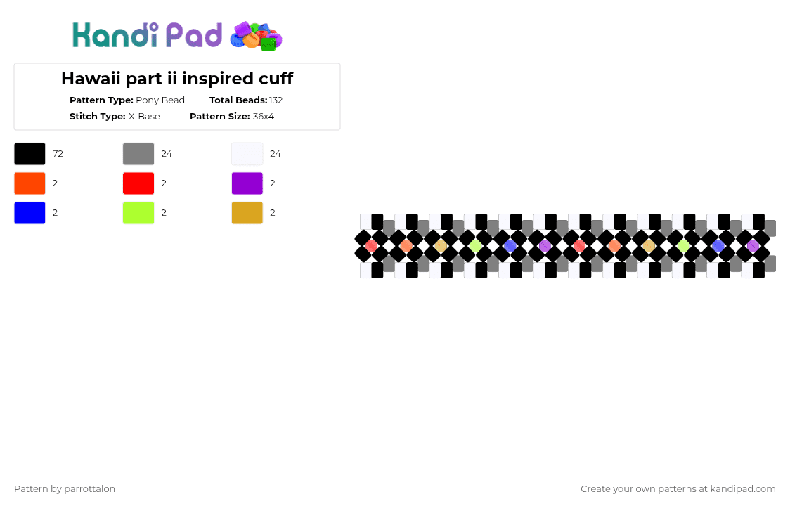 Hawaii part ii inspired cuff - Pony Bead Pattern by parrottalon on Kandi Pad - black,gray,miracle musical,hawaii part ii,hawaii,tally hall,rainbow,music