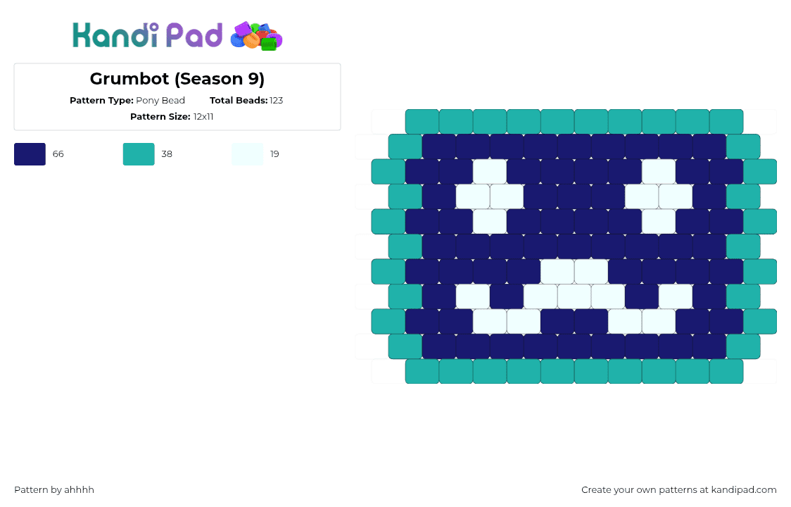 Grumbot (Season 9) - Pony Bead Pattern by ahhhh on Kandi Pad - grumbot,grian,hermitcraft,minecraft,video game,youtube,charm,blue,teal,white