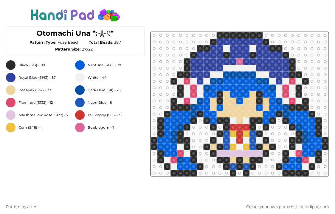 Otomachi Una *:𓇼𓏲* - Fuse Bead Pattern by aseni on Kandi Pad - blue,purple,vocaloid,chibi,character,music,una