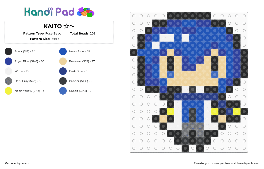 KAITO ☆〜 - Fuse Bead Pattern by aseni on Kandi Pad - kaito,vocaloid,sekai,character,chibi,music,blue