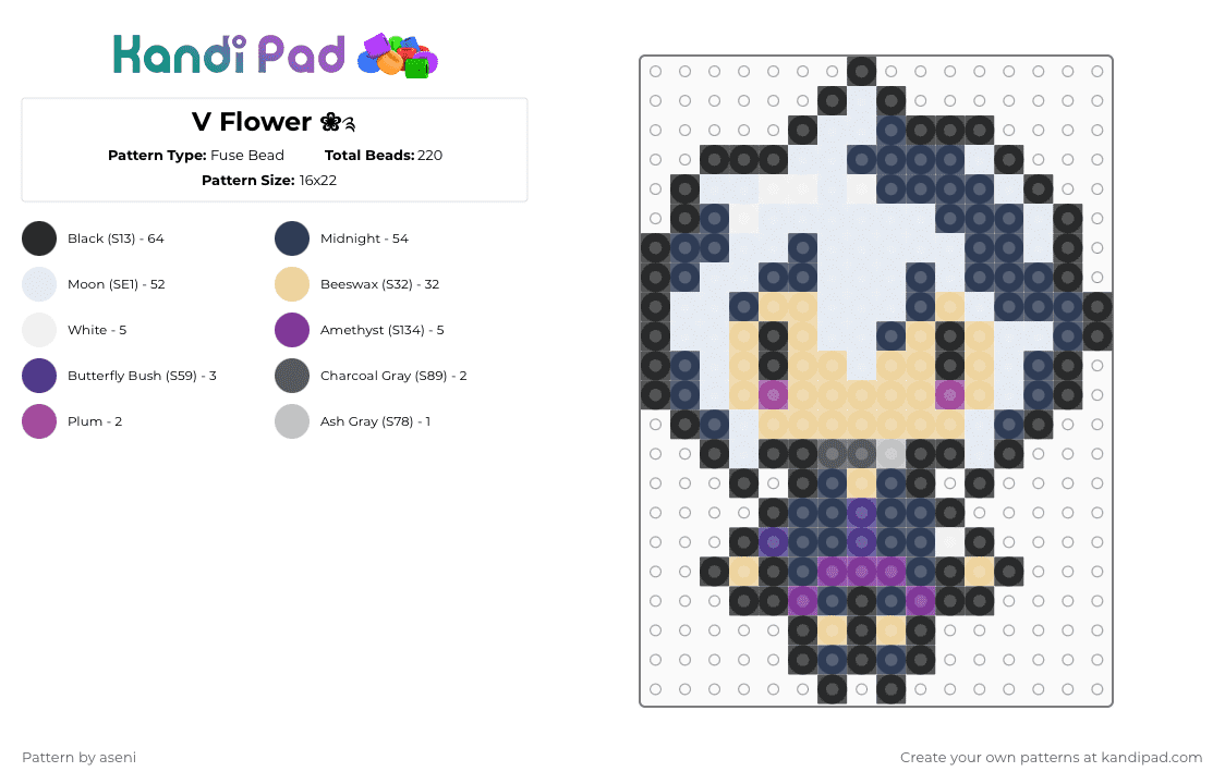 V Flower ❀༉ - Fuse Bead Pattern by aseni on Kandi Pad - beige,purple,vocaloid,music,character,vflower,chibi