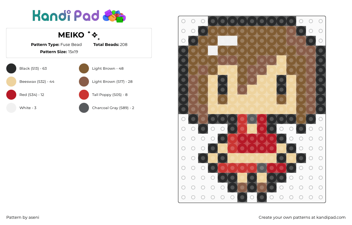 MEIKO ˚✧₊ - Fuse Bead Pattern by aseni on Kandi Pad - meiko,vocaloid,chibi,music,character,brown,beige,red