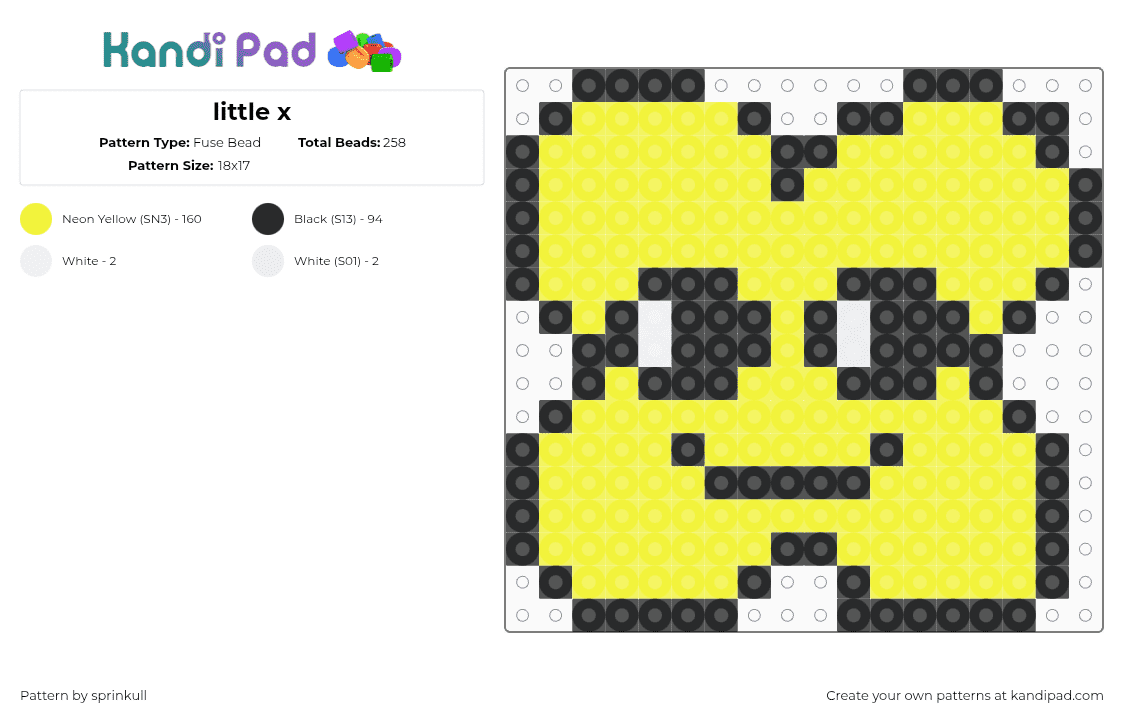 little x - Fuse Bead Pattern by sprinkull on Kandi Pad - x,bfdi,battle for dream island,character,animation,charm,cute,yellow