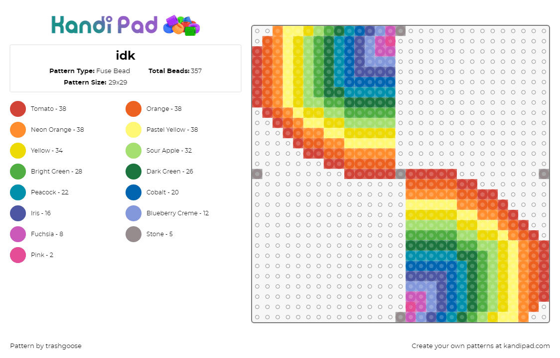 idk - Fuse Bead Pattern by trashgoose on Kandi Pad - rainbow,swirl,orange,yellow,green,blue