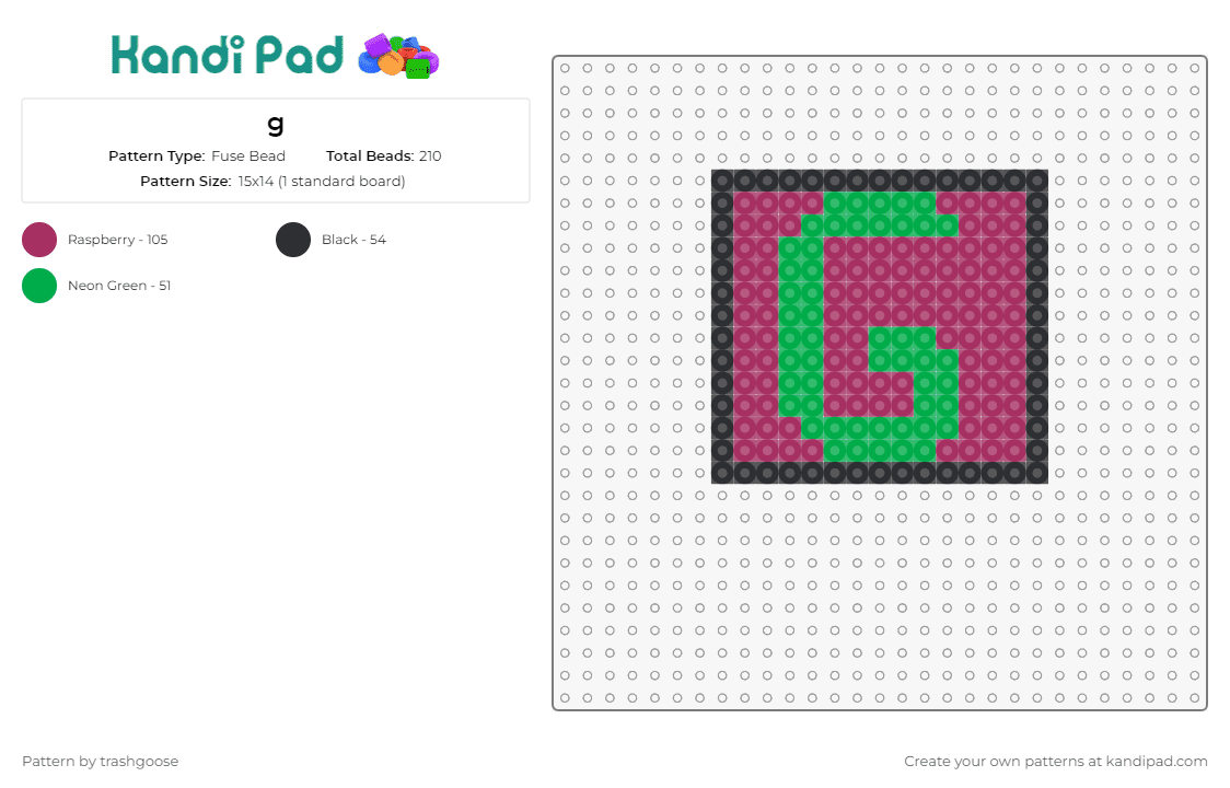 g - Fuse Bead Pattern by trashgoose on Kandi Pad - letter,alphabet