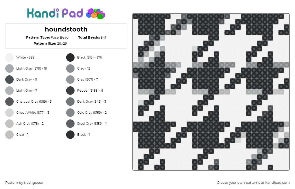 houndstooth - Fuse Bead Pattern by trashgoose on Kandi Pad - houndstooth,repeating,panel,geometric,black,white