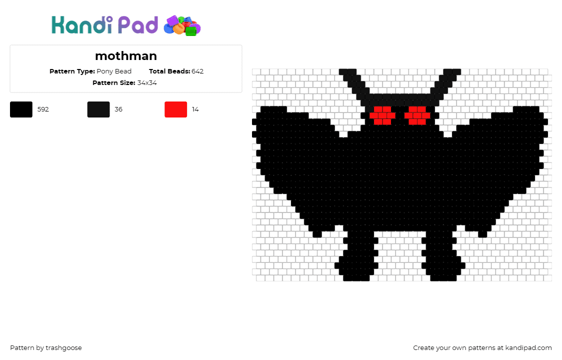 mothman - Pony Bead Pattern by trashgoose on Kandi Pad - mothman,mythological,silhouette,spooky,folklore,halloween,black