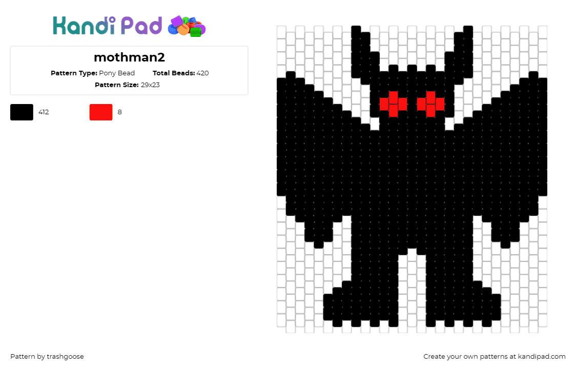 mothman2 - Pony Bead Pattern by trashgoose on Kandi Pad - mothman,mythological,silhouette,spooky,folklore,halloween,black