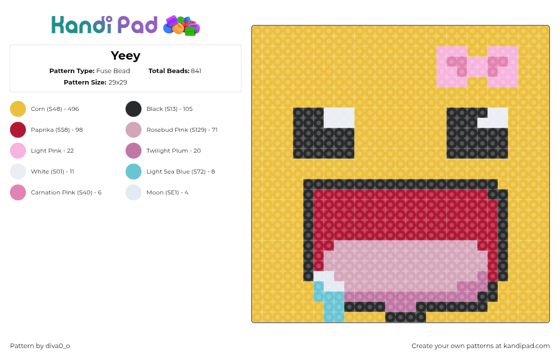 Yeey - Fuse Bead Pattern by diva0_o on Kandi Pad - smiley,face,drool,emoji,block,yellow,red,pink