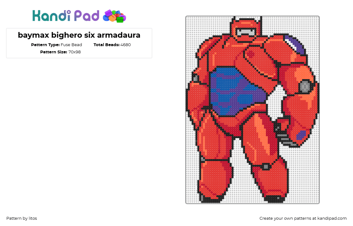 baymax bighero six armadaura - Fuse Bead Pattern by litos on Kandi Pad - baymax,big hero 6,disney,character,movie,animation,orange,red