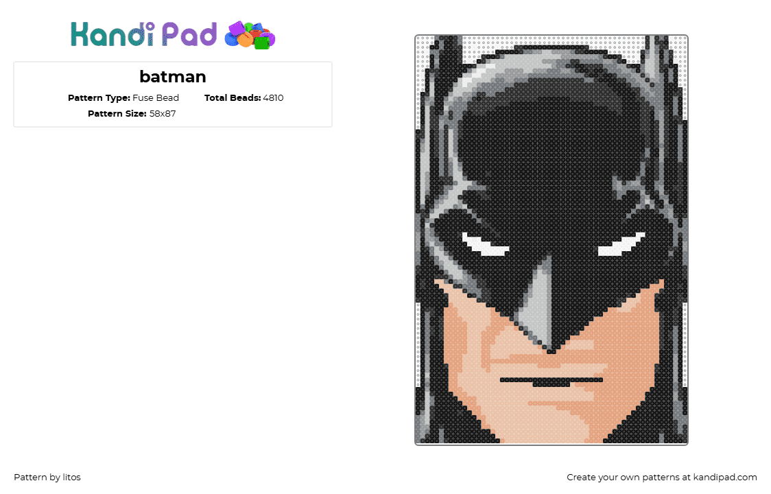 batman - Fuse Bead Pattern by litos on Kandi Pad - batman,superhero,portrait,dc,comic,head,character,movie,black,tan