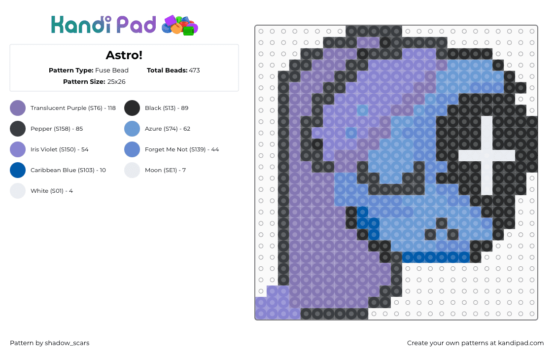 Astro! - Fuse Bead Pattern by shadow_scars on Kandi Pad - astro,dandys world,head,character,video game,blue,purple