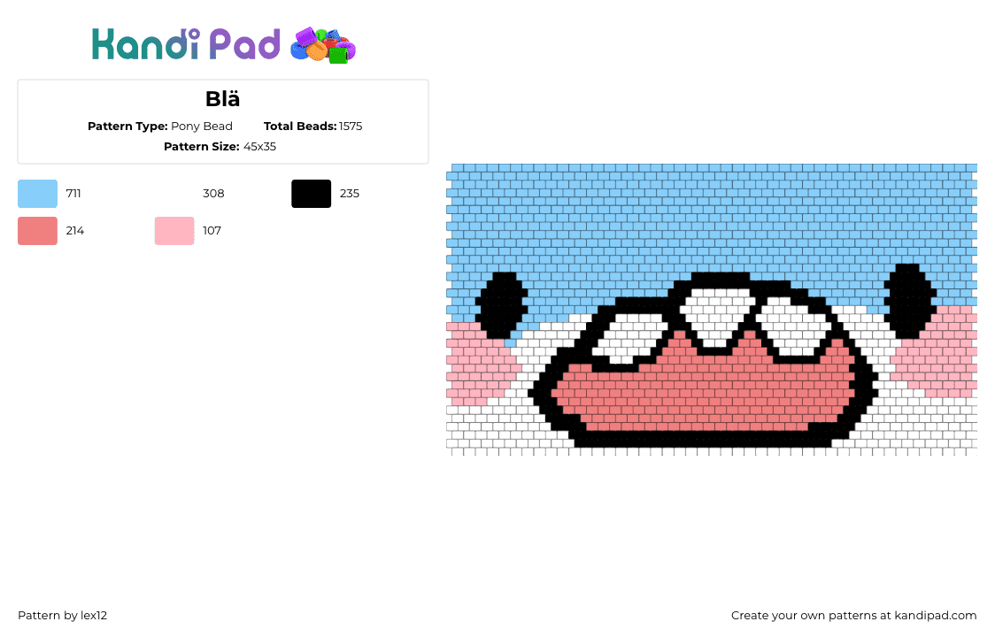 Blä - Pony Bead Pattern by lex12 on Kandi Pad - blahaj,shark,mouth,face,cute,ikea,light blue,pink,white