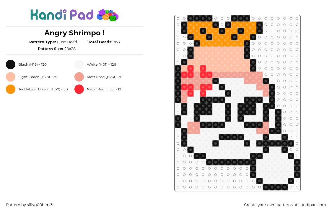 Angry Shrimpo ! - Fuse Bead Pattern by s1llyg00berx3 on Kandi Pad - shrimpo,dandys world,angry,head,face,character,video game,pink,white