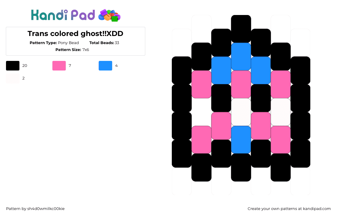 Trans colored ghost!!XDD - Pony Bead Pattern by sh4d0wmilkc00kie on Kandi Pad - trans,ghost,pride,simple,charm,pink,black,blue