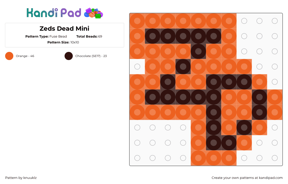 Zeds Dead Mini - Fuse Bead Pattern by knuuklz on Kandi Pad - brown,orange,zeds dead