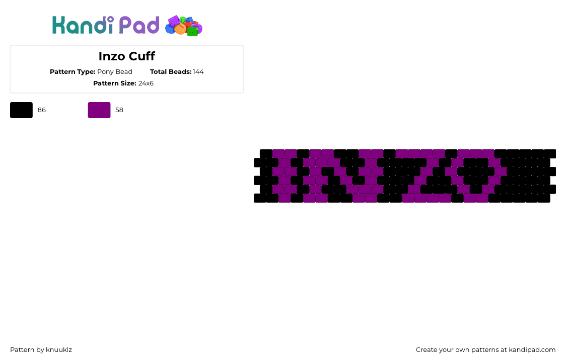 Inzo Cuff - Pony Bead Pattern by knuuklz on Kandi Pad - 