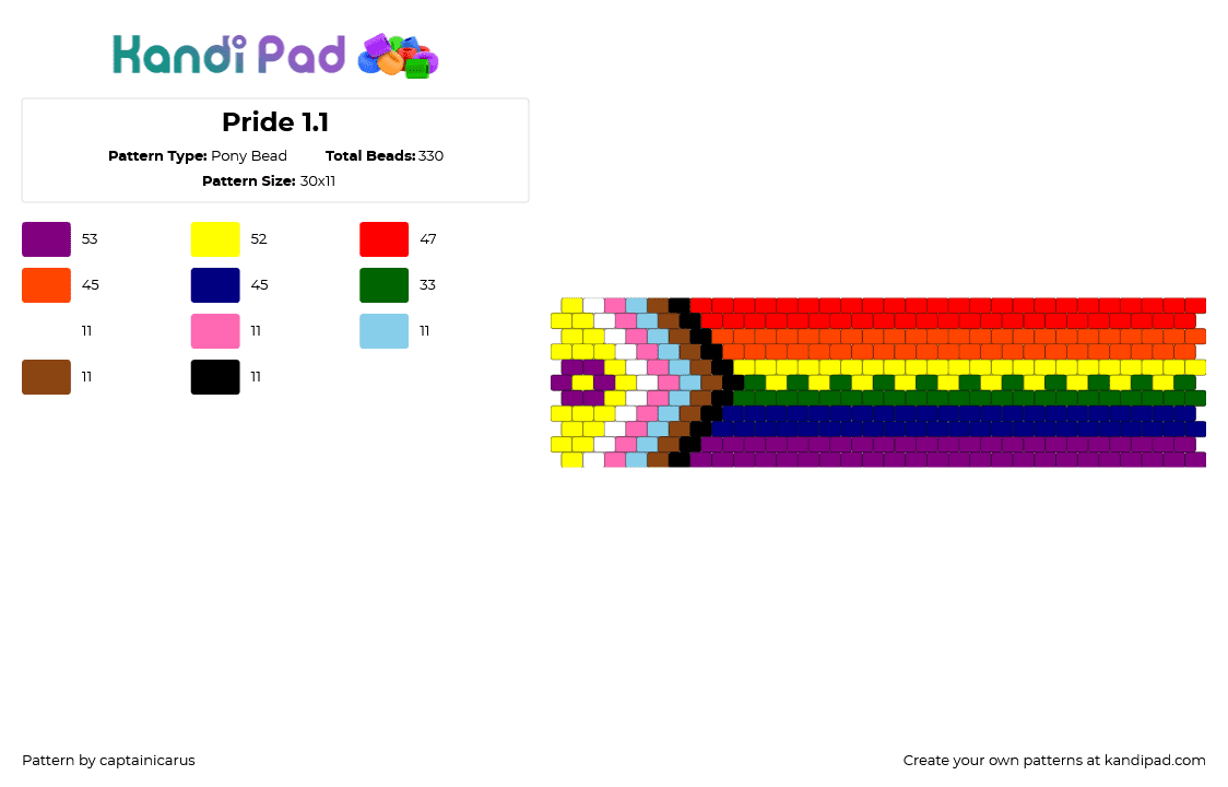 Pride 1.1 - Pony Bead Pattern by captainicarus on Kandi Pad - yellow,pink,red