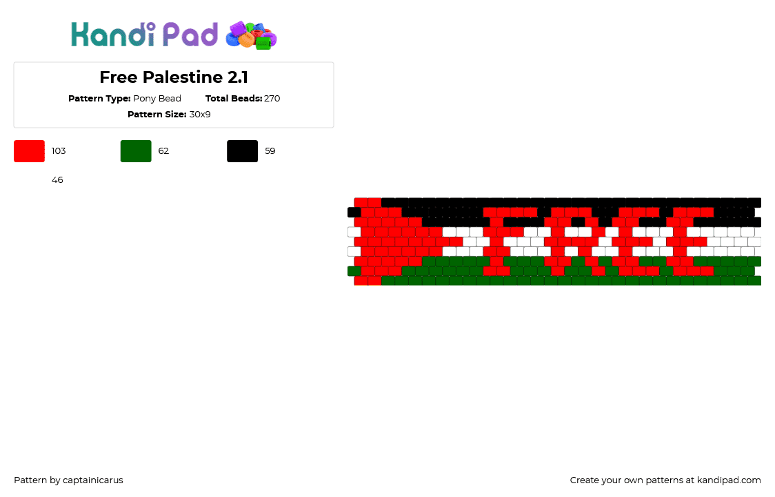 Free Palestine 2.1 - Pony Bead Pattern by captainicarus on Kandi Pad - red,green