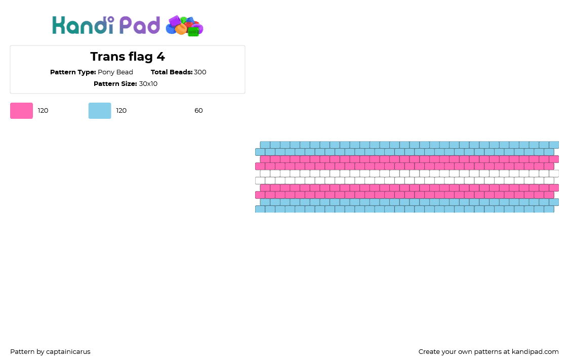 Trans flag 4 - Pony Bead Pattern by captainicarus on Kandi Pad - pink,light blue